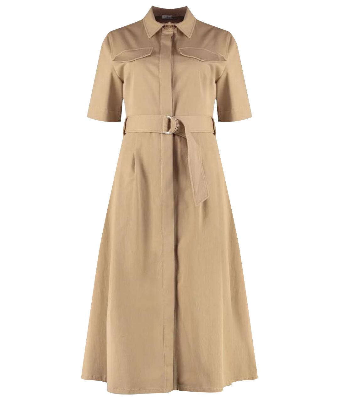 P.A.R.O.S.H. Бежевое хлопко-эластановое повседневное платье, фото 1