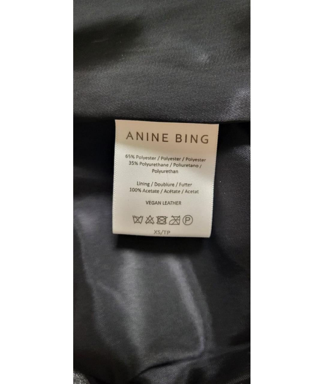 ANINE BING Черные полиэстеровые прямые брюки, фото 4