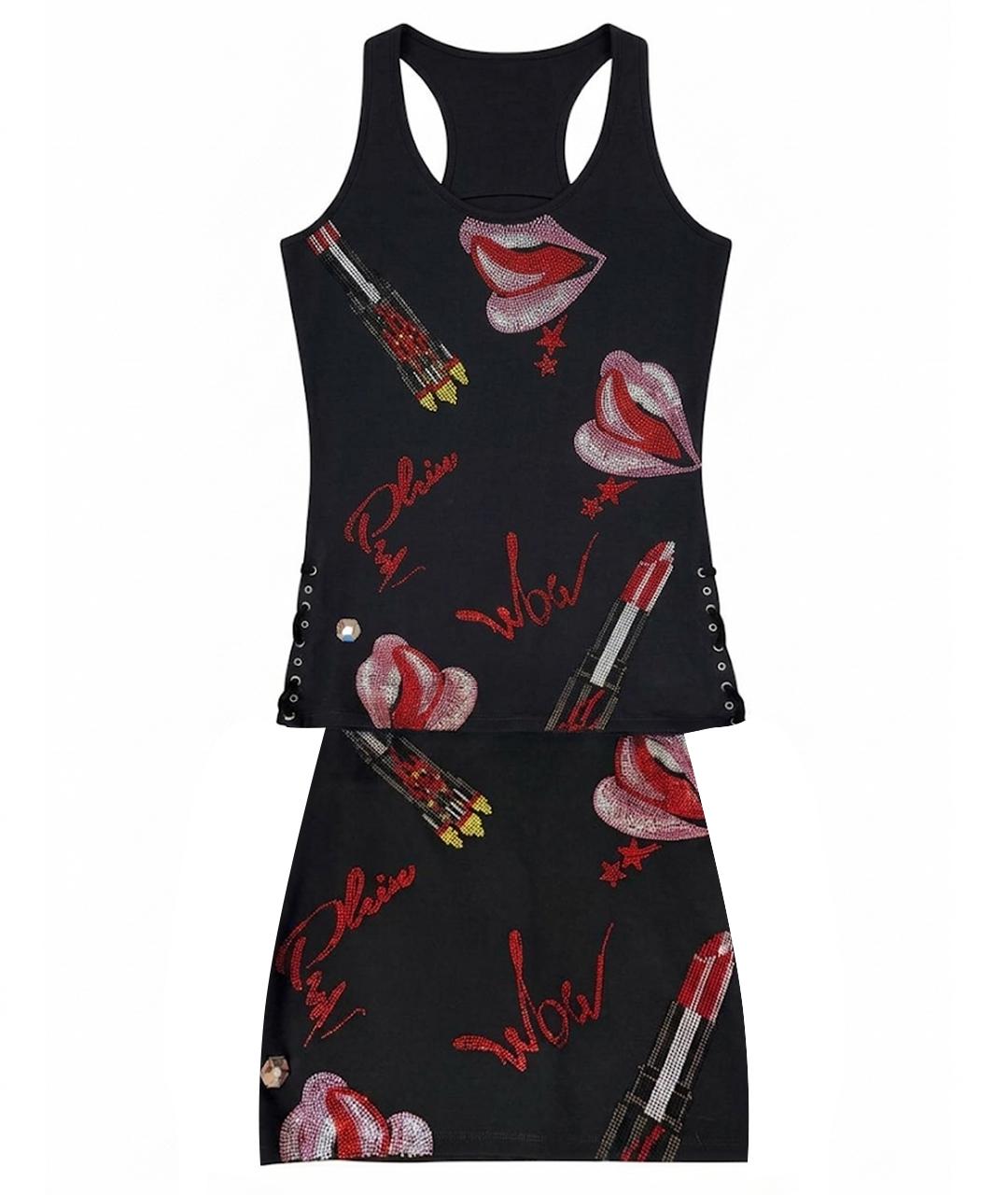 PHILIPP PLEIN Черный вискозный костюм с юбками, фото 1