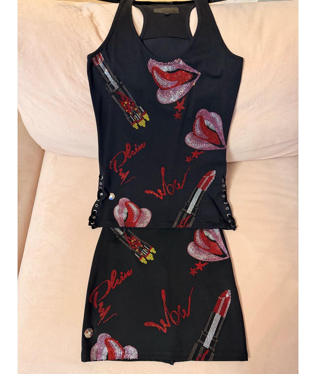 PHILIPP PLEIN Черный вискозный костюм с юбками, фото 9