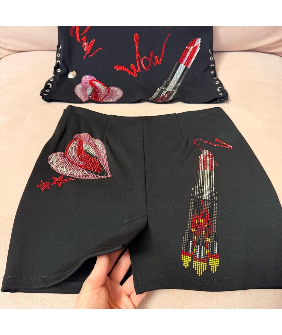 PHILIPP PLEIN Черный вискозный костюм с юбками, фото 2