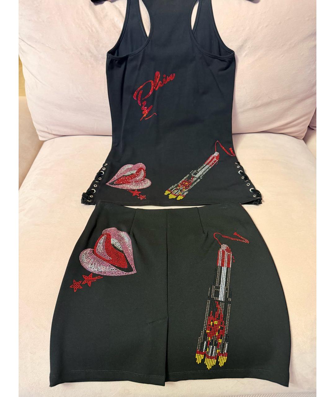 PHILIPP PLEIN Черный вискозный костюм с юбками, фото 6