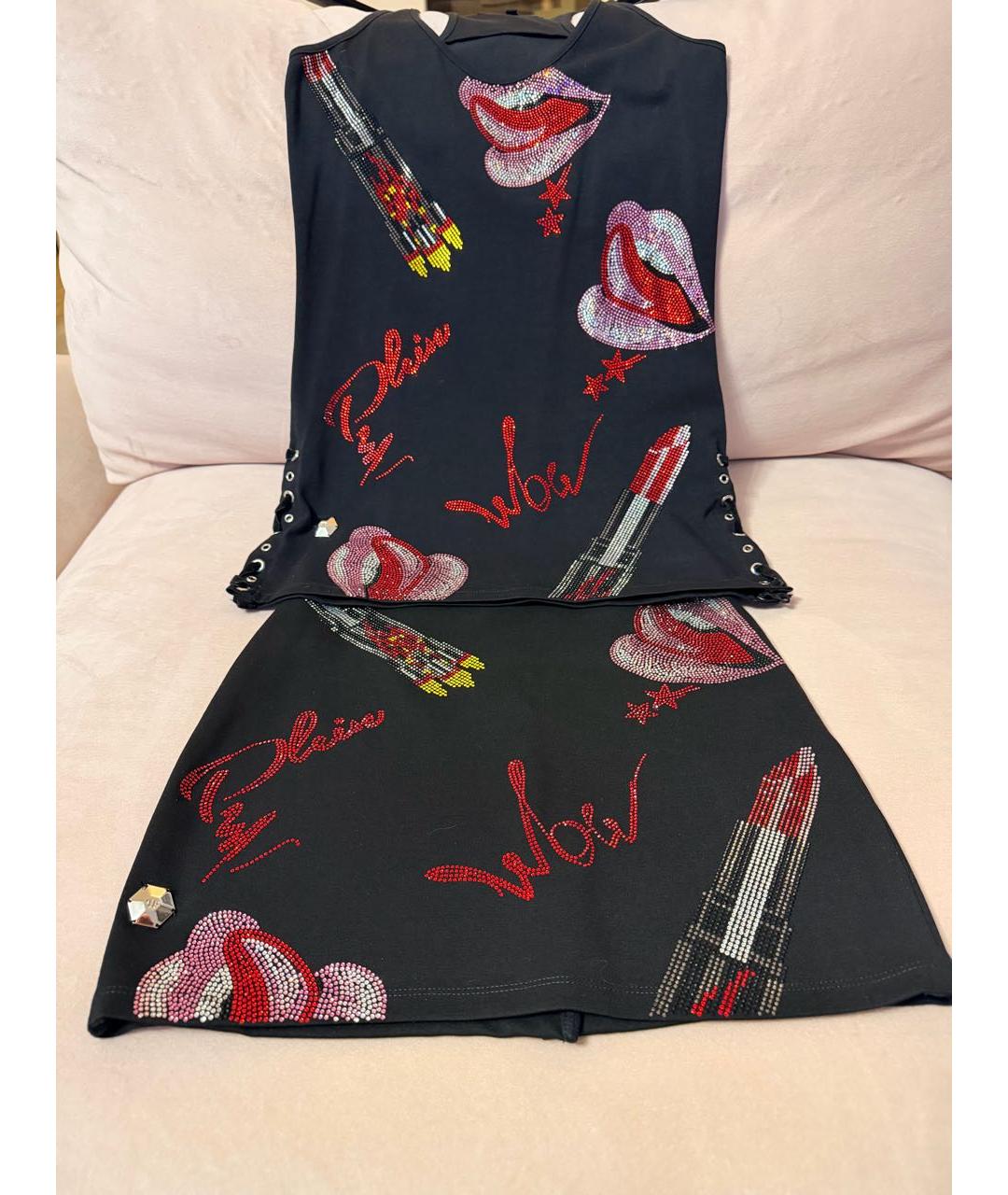 PHILIPP PLEIN Черный вискозный костюм с юбками, фото 5