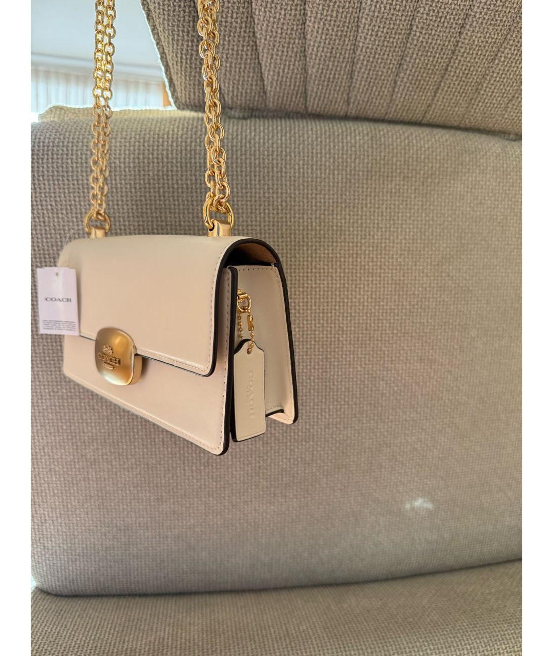 COACH Бежевая кожаная сумка через плечо, фото 4