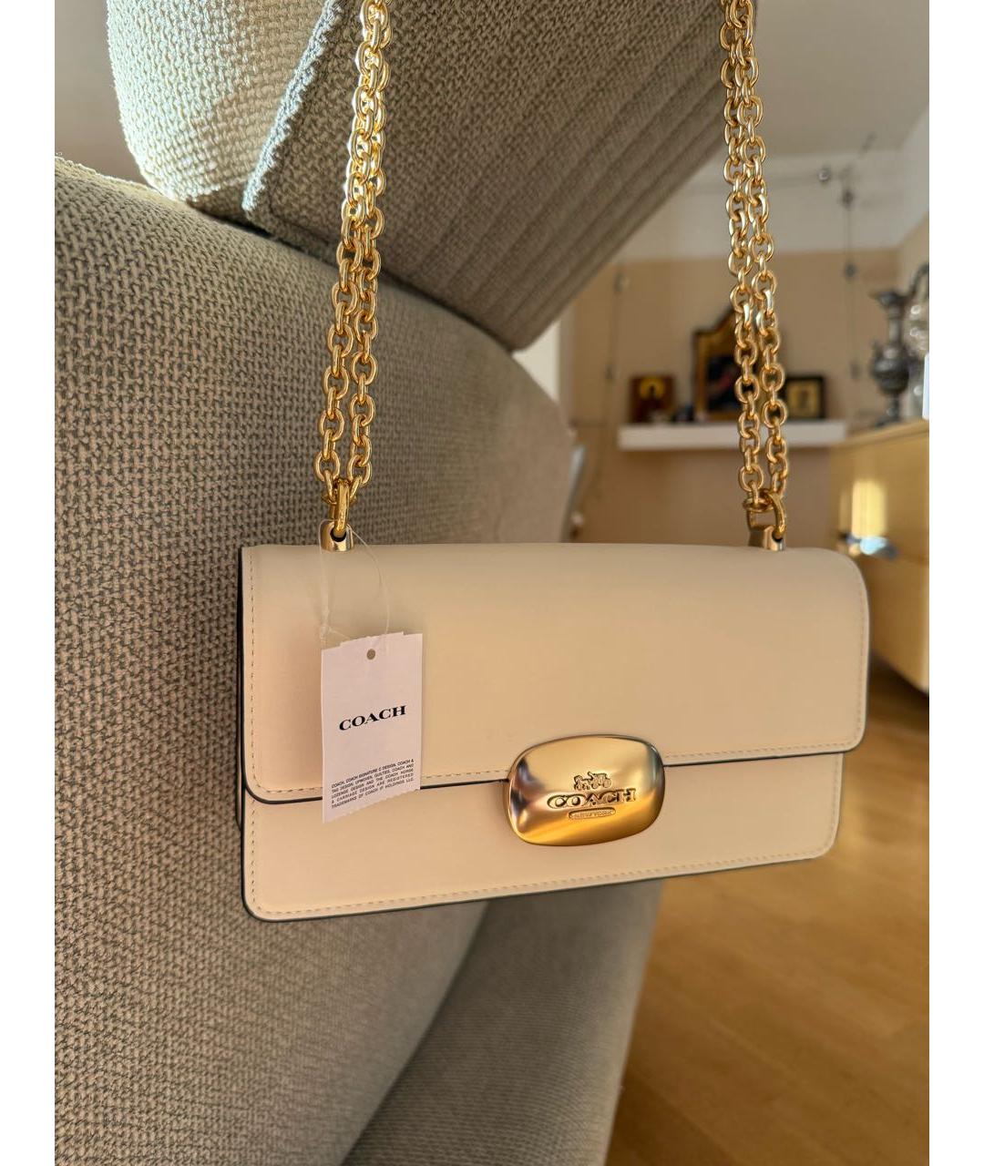 COACH Бежевая кожаная сумка через плечо, фото 3