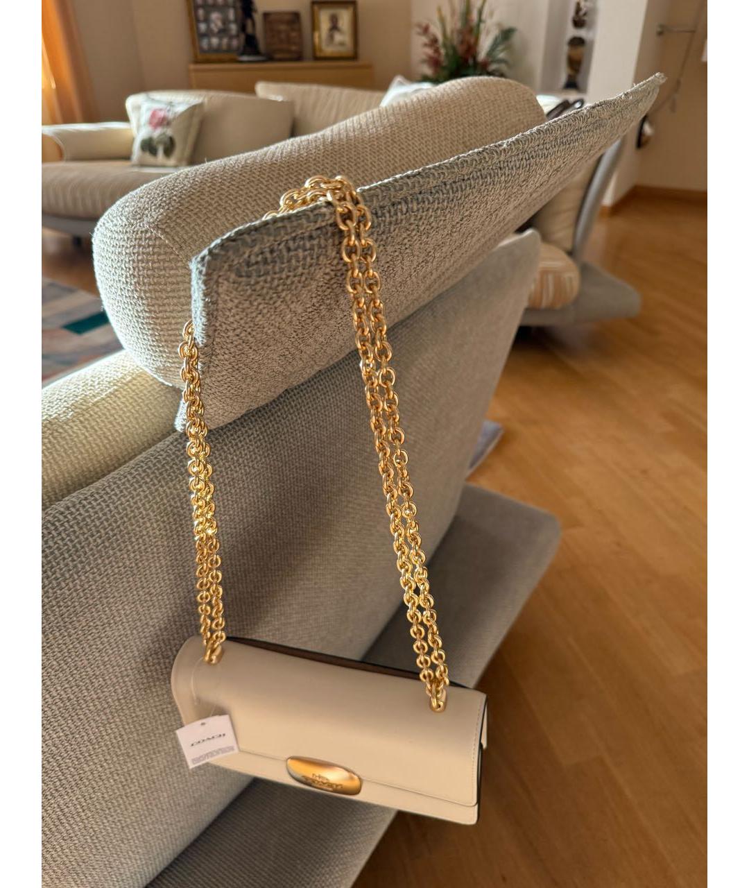 COACH Бежевая кожаная сумка через плечо, фото 8