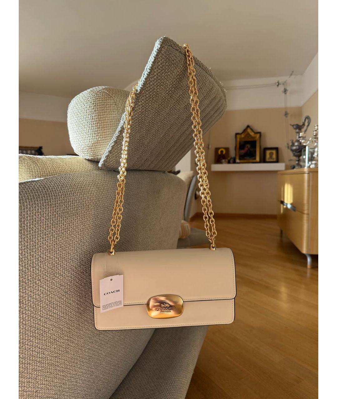 COACH Бежевая кожаная сумка через плечо, фото 7