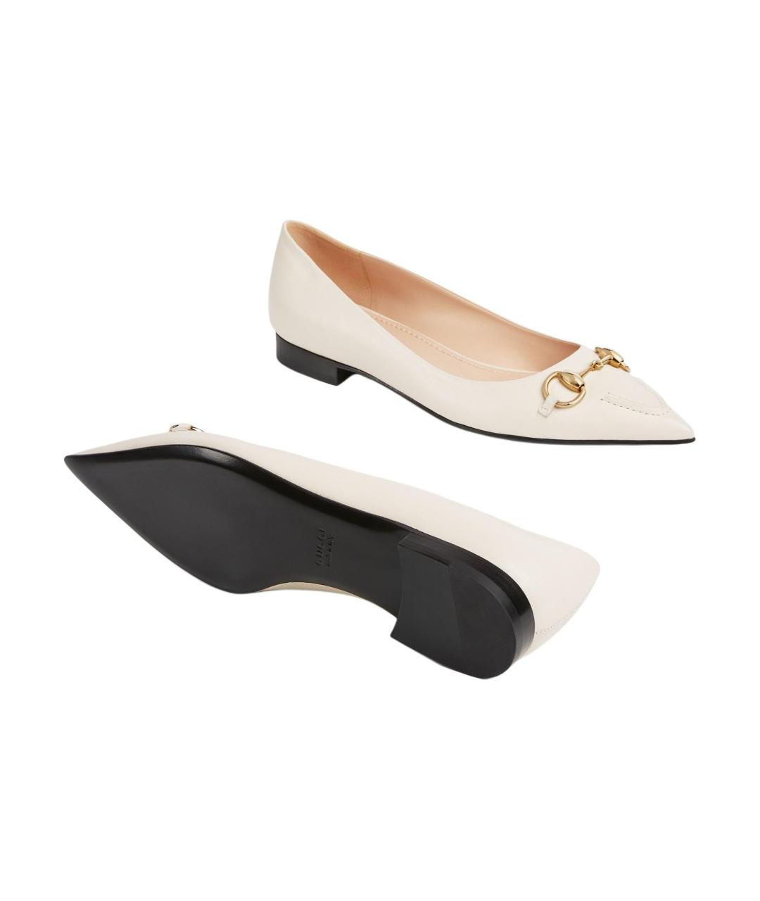 GUCCI Бежевые кожаные туфли, фото 5