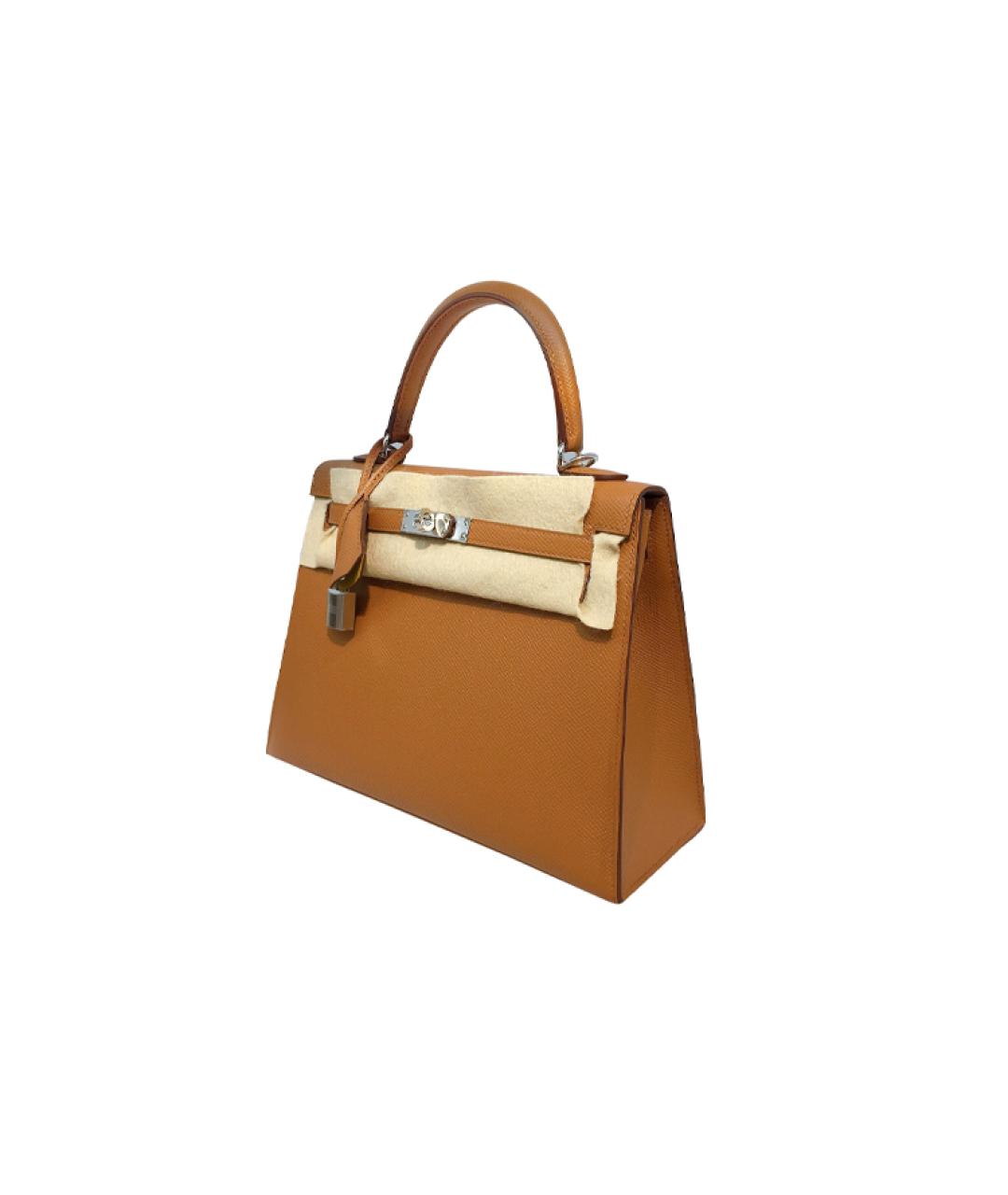 HERMES Коричневая кожаная сумка с короткими ручками, фото 2