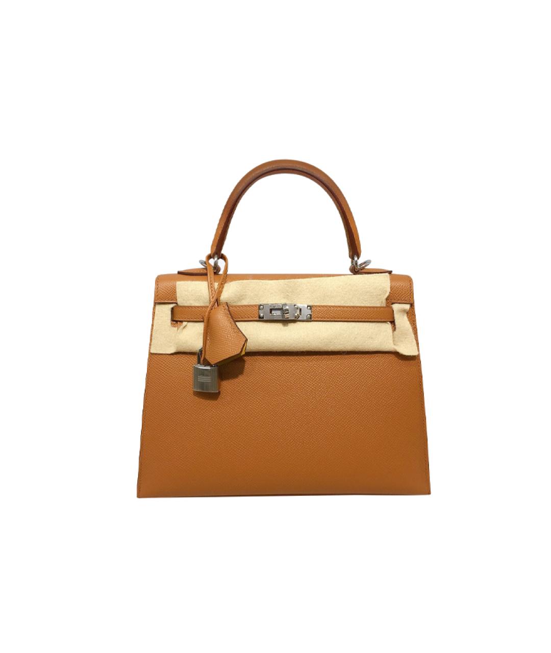 HERMES Коричневая кожаная сумка с короткими ручками, фото 5