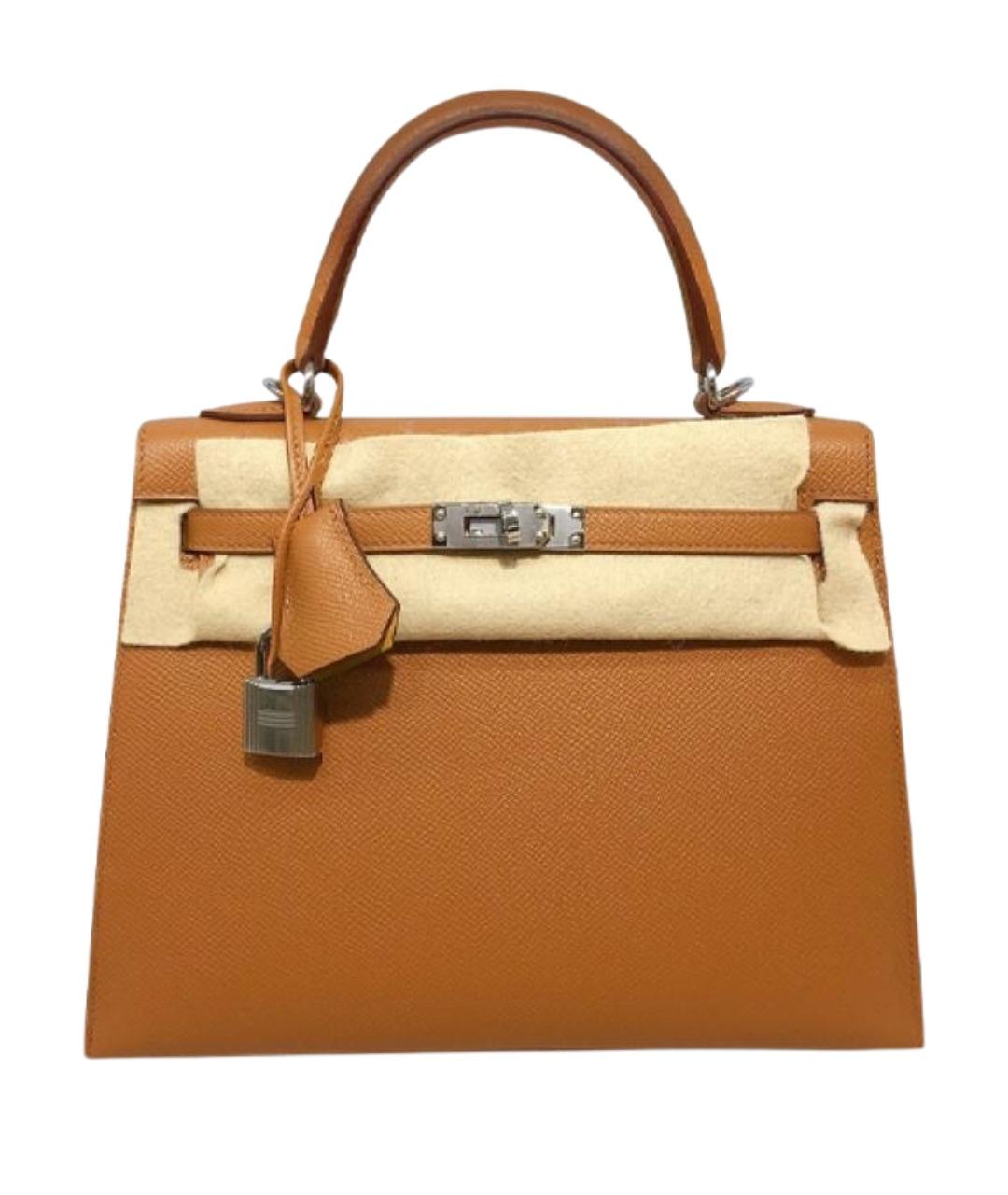 HERMES Коричневая кожаная сумка с короткими ручками, фото 1