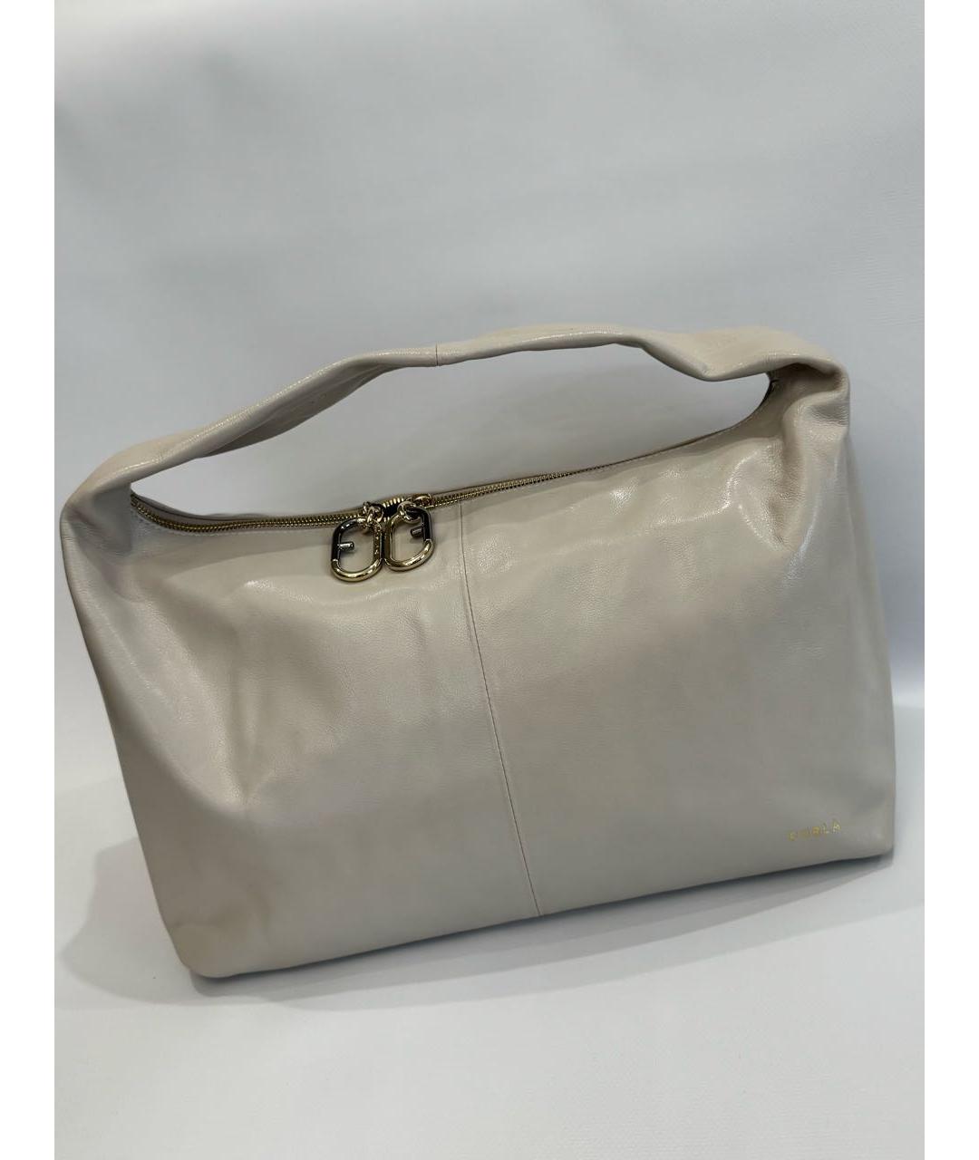 FURLA Бежевая кожаная сумка с короткими ручками, фото 3