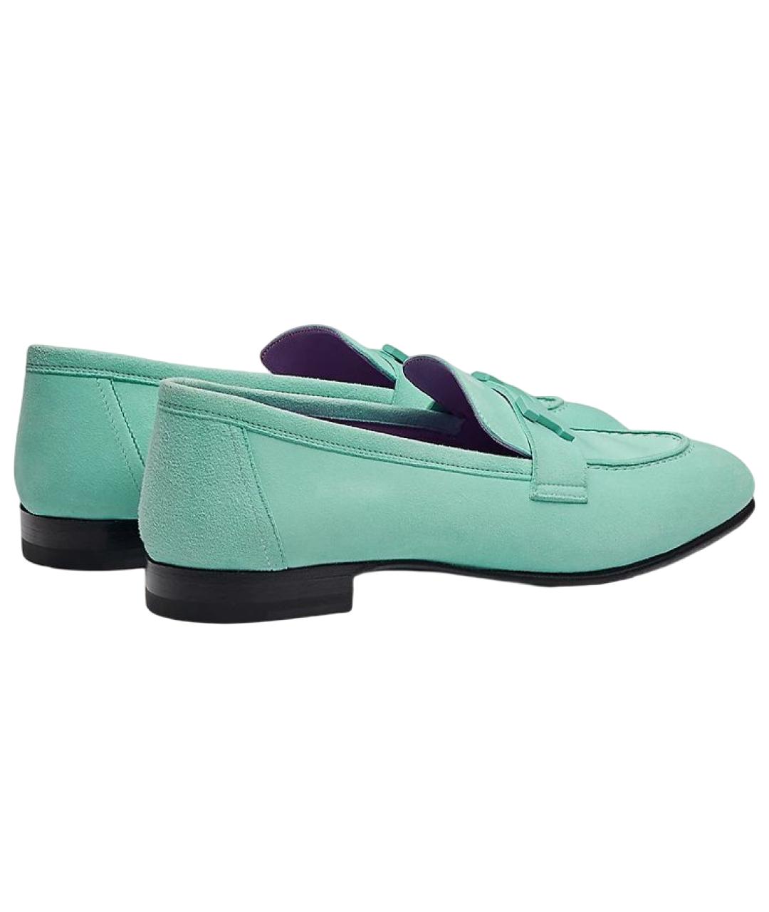 HERMES Бирюзовые кожаные лоферы, фото 4