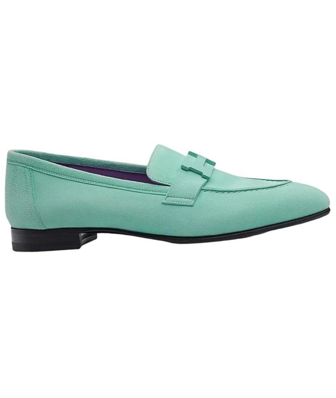 HERMES Бирюзовые кожаные лоферы, фото 5