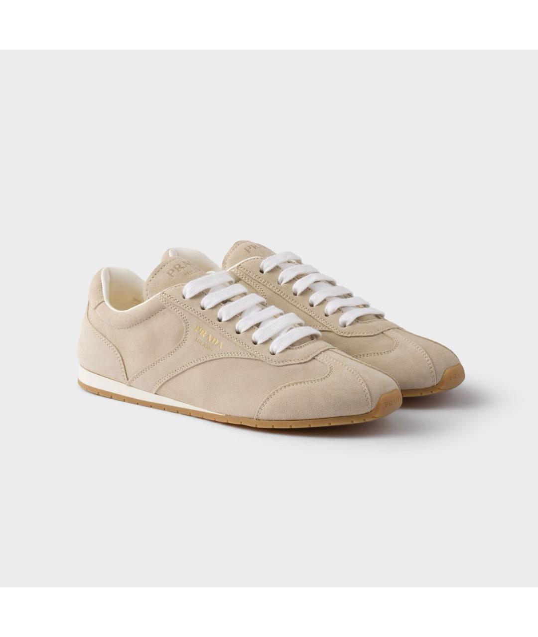PRADA Бежевые замшевые кроссовки, фото 2
