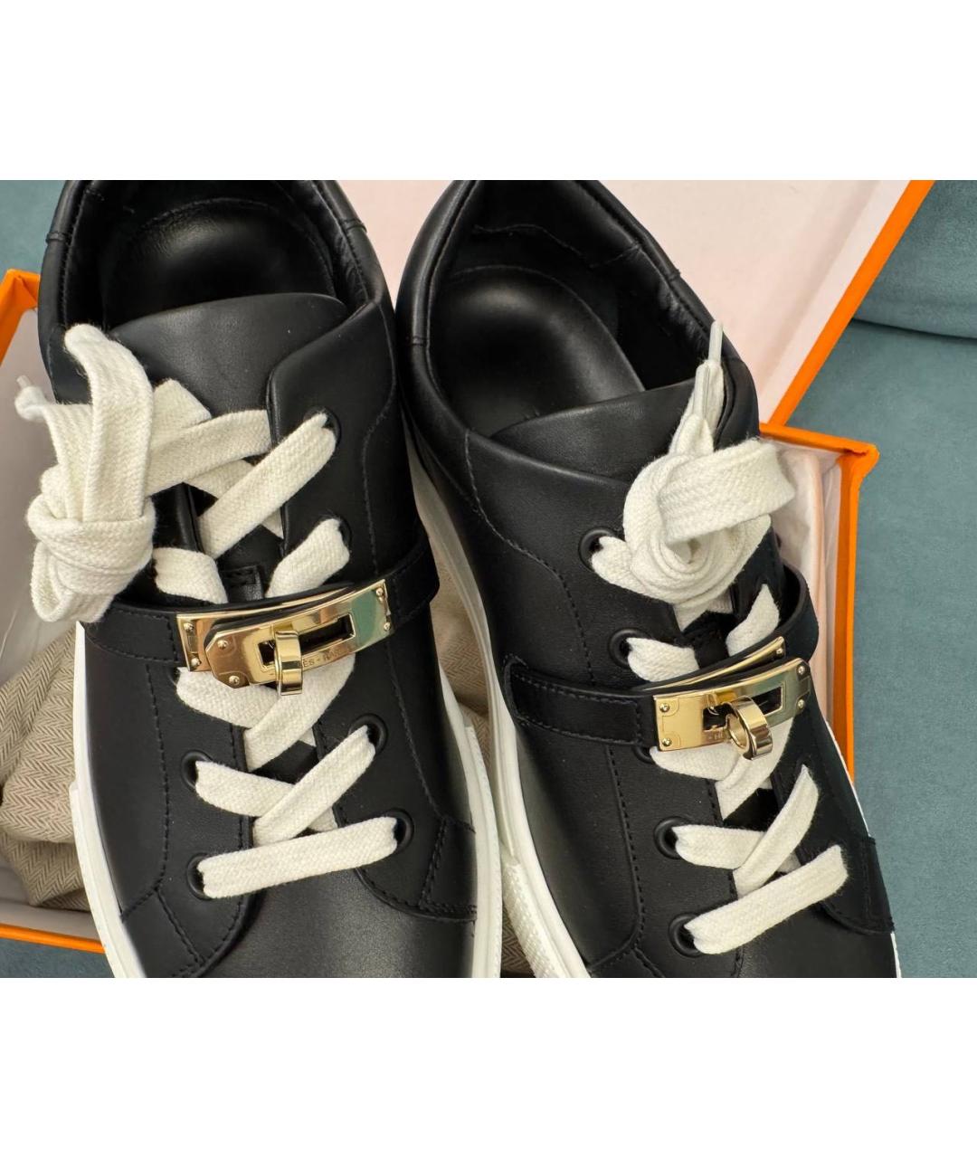 HERMES Черные кожаные кеды, фото 6