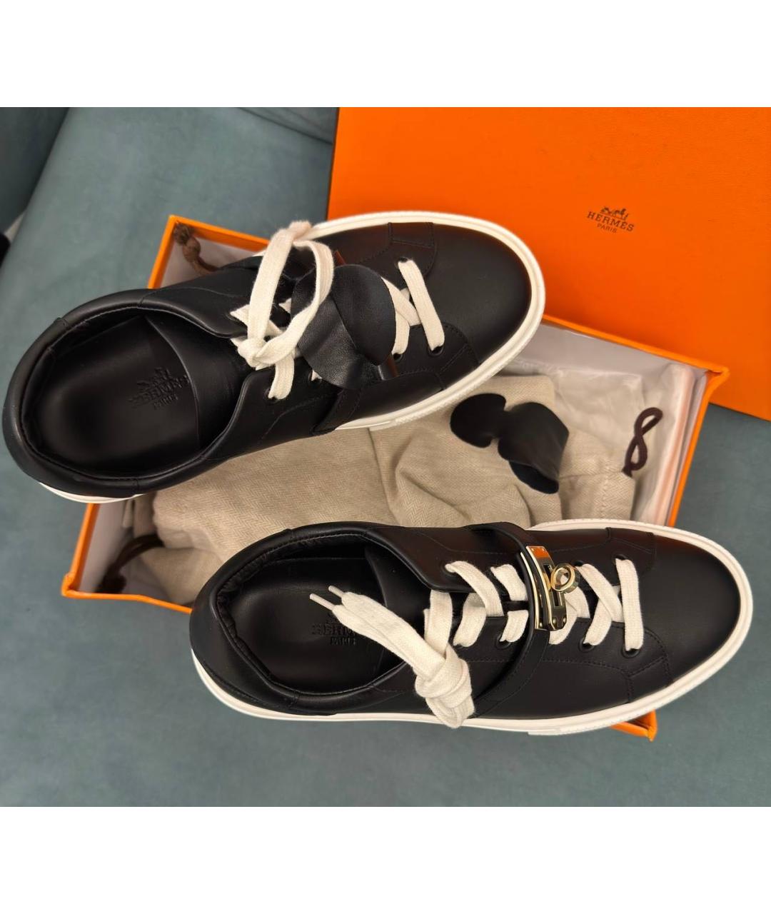 HERMES Черные кожаные кеды, фото 2