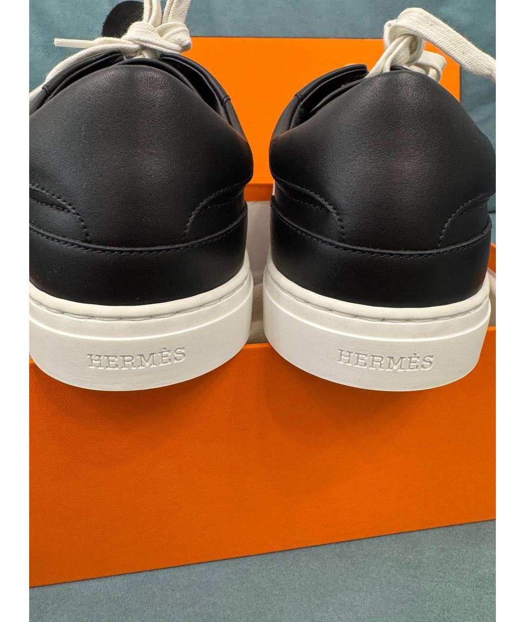 HERMES Черные кожаные кеды, фото 4