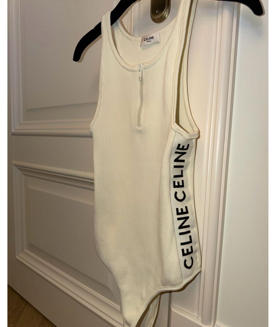 CELINE Белая хлопко-эластановая майка, фото 4