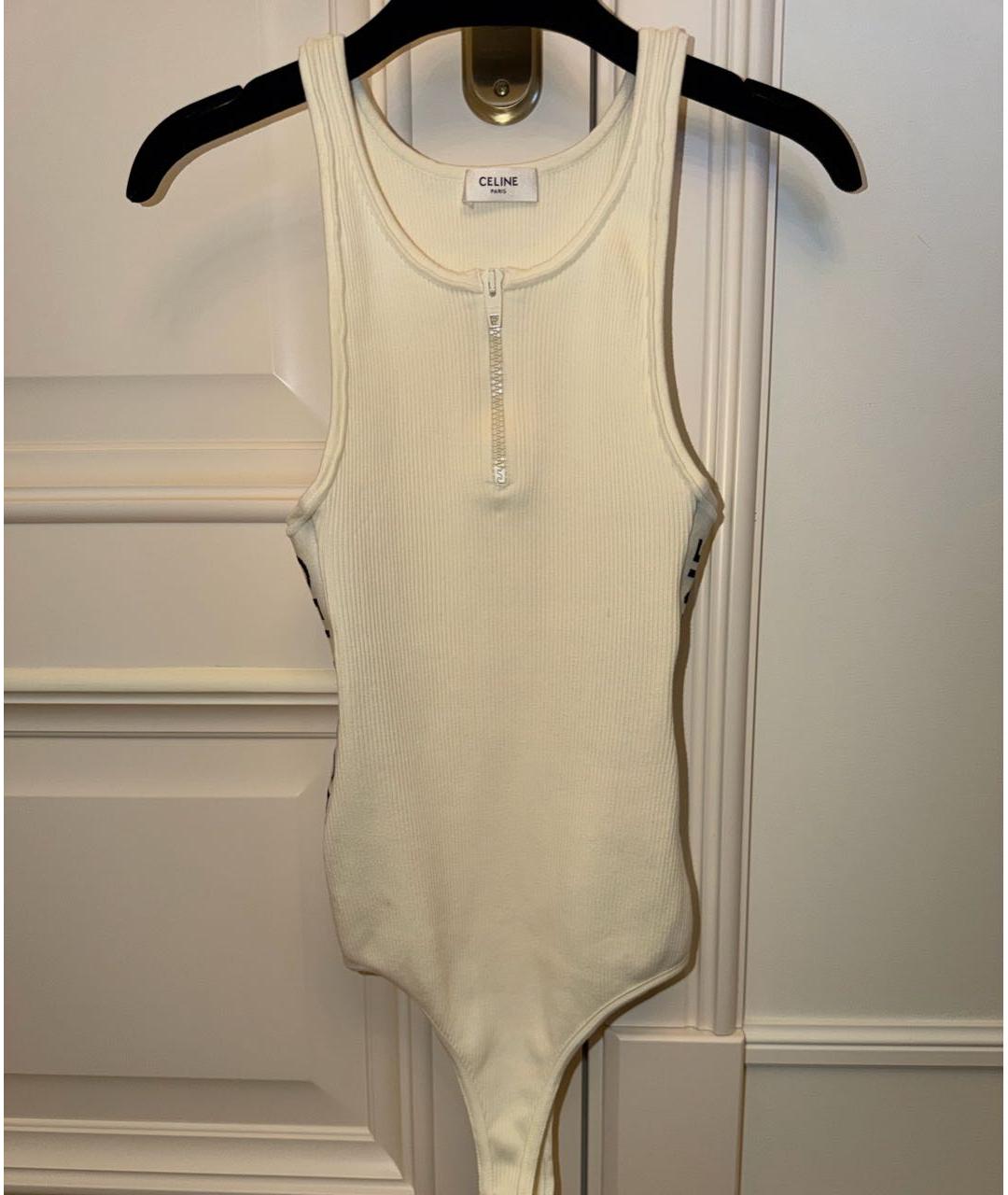 CELINE Белая хлопко-эластановая майка, фото 5