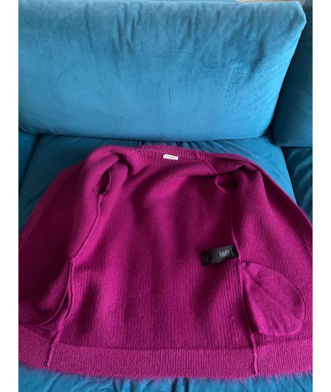 SAINT LAURENT Фуксия шерстяной кардиган, фото 5