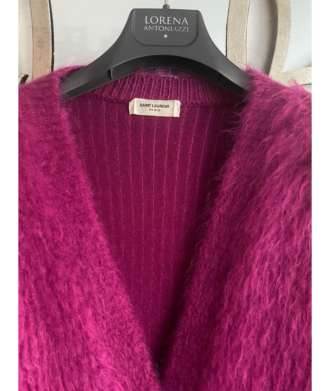 SAINT LAURENT Фуксия шерстяной кардиган, фото 3
