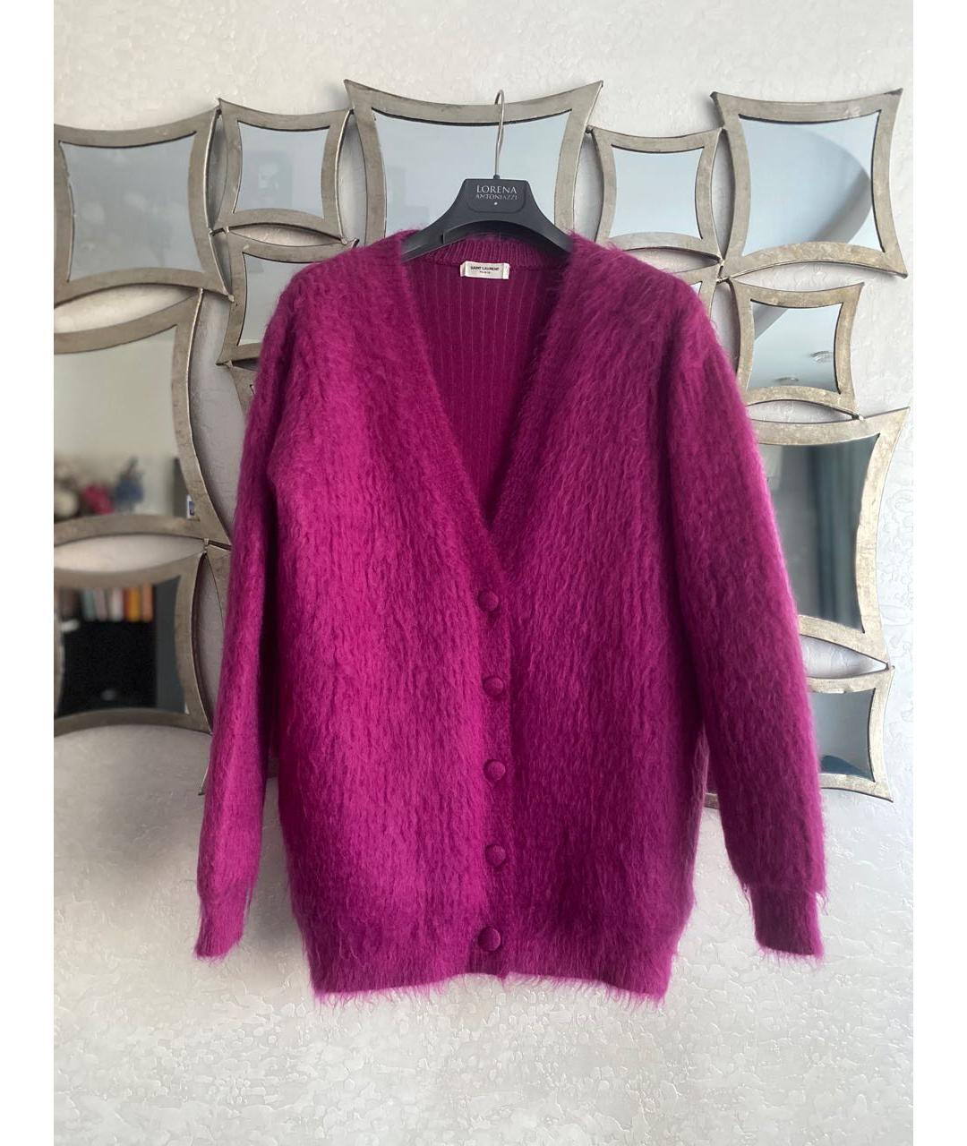 SAINT LAURENT Фуксия шерстяной кардиган, фото 8