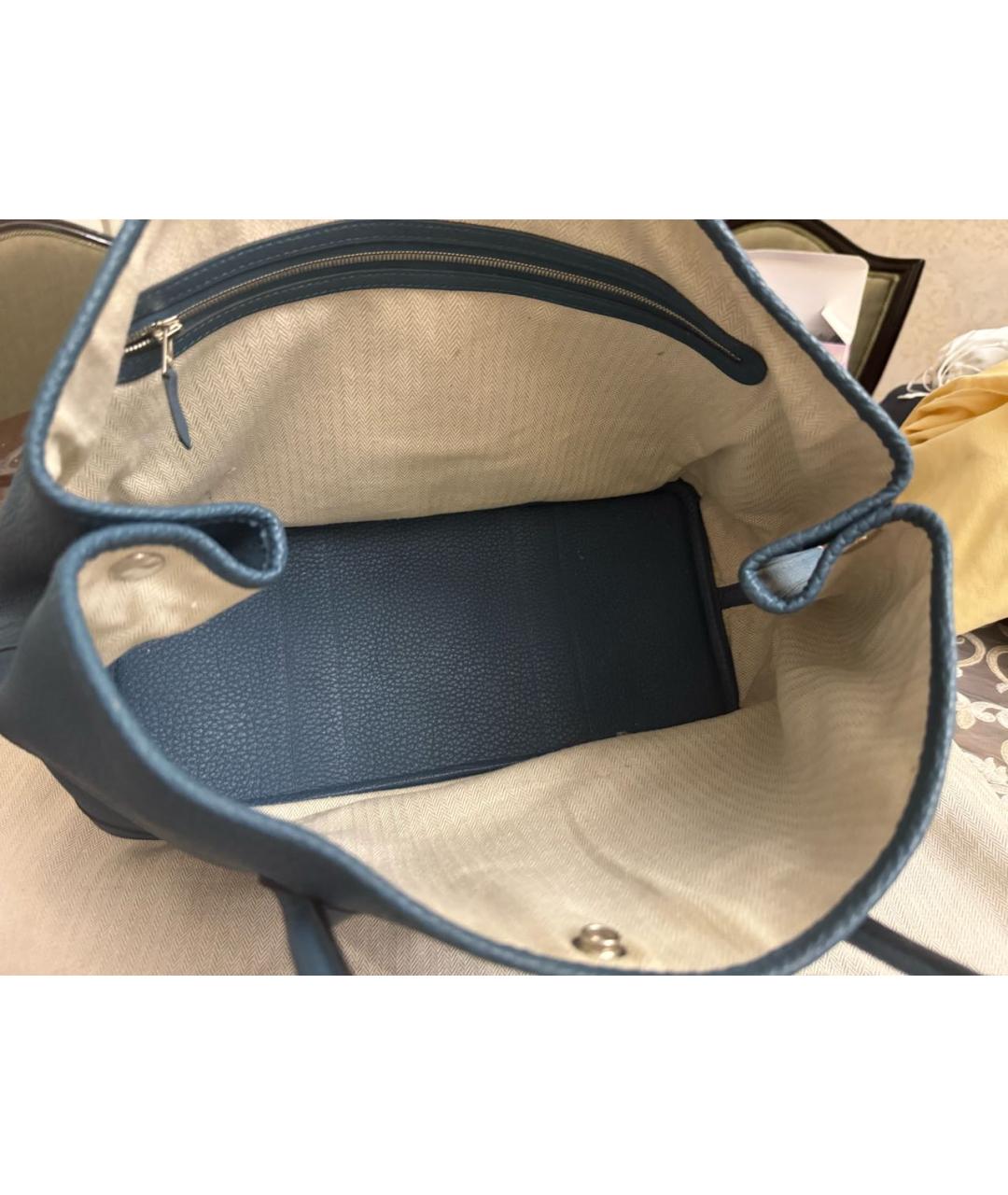 HERMES Синяя кожаная сумка с короткими ручками, фото 3