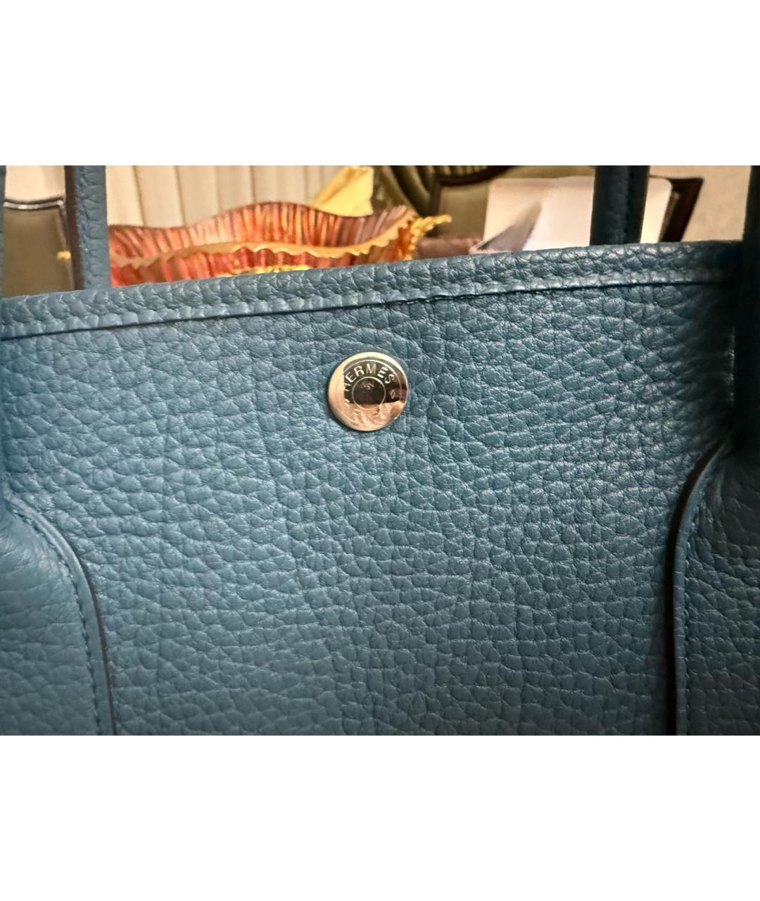 HERMES Синяя кожаная сумка с короткими ручками, фото 7