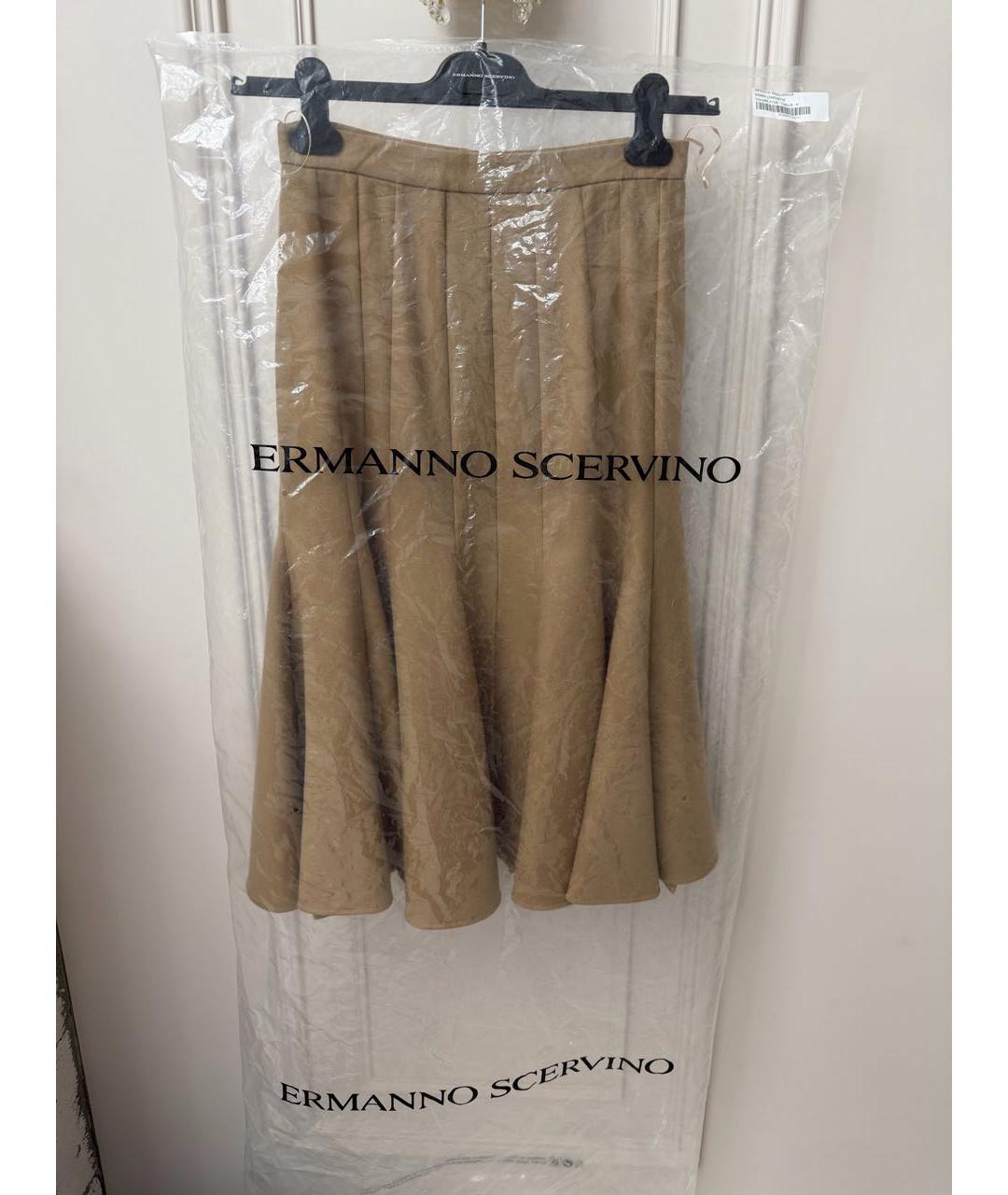 ERMANNO SCERVINO Коричневая шерстяная юбка миди, фото 3