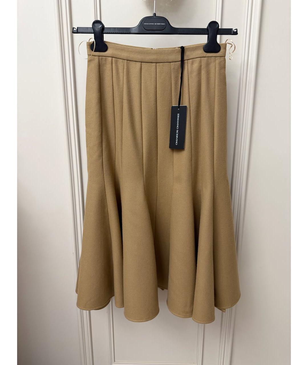 ERMANNO SCERVINO Коричневая шерстяная юбка миди, фото 5