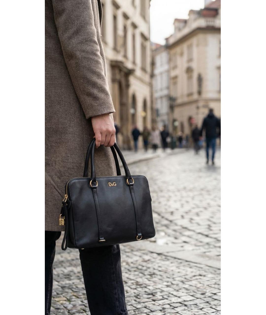 DOLCE&GABBANA Черная кожаная сумка тоут, фото 4