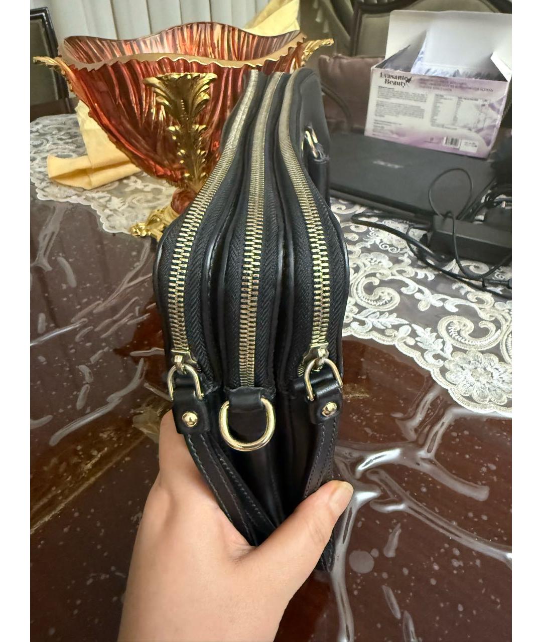 DOLCE&GABBANA Черная кожаная сумка тоут, фото 5