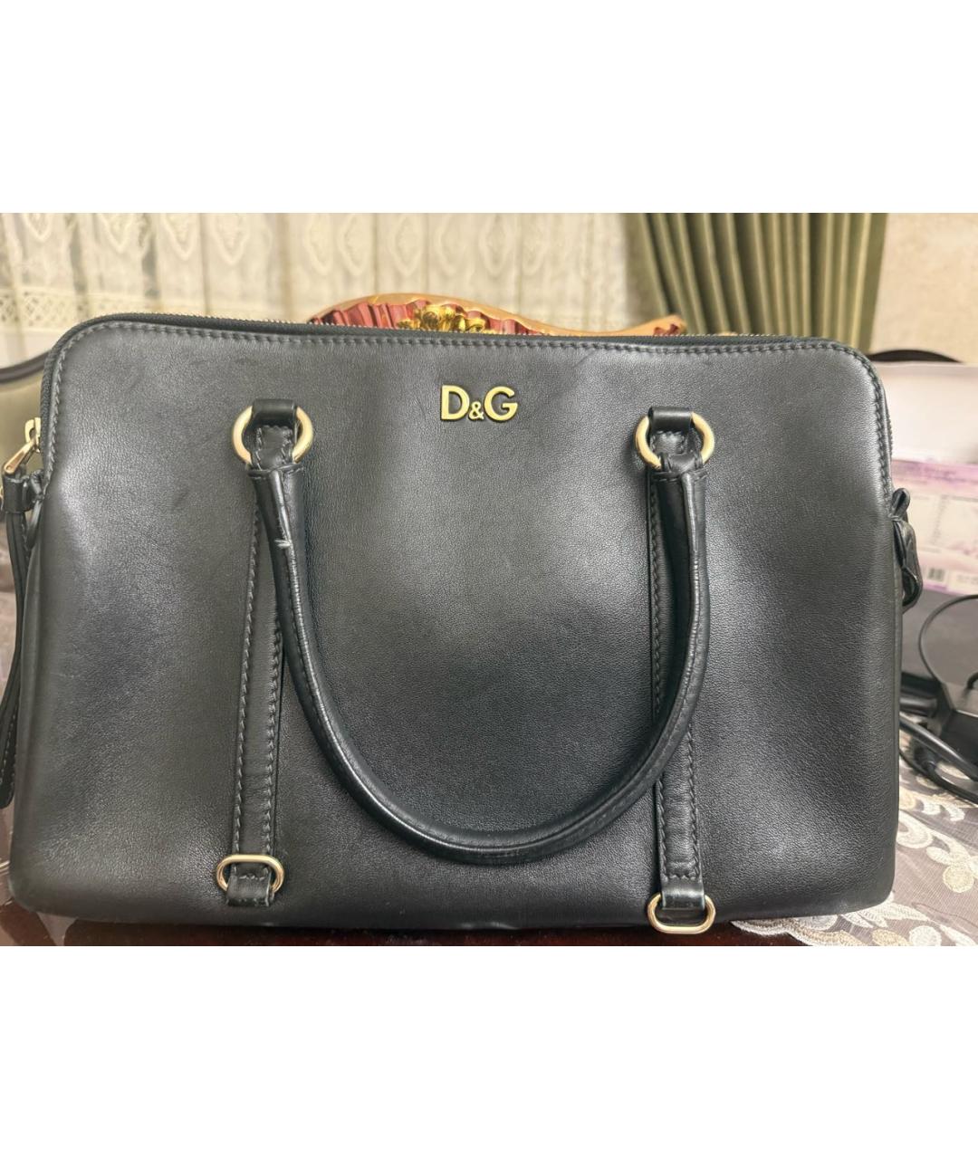 DOLCE&GABBANA Черная кожаная сумка тоут, фото 6