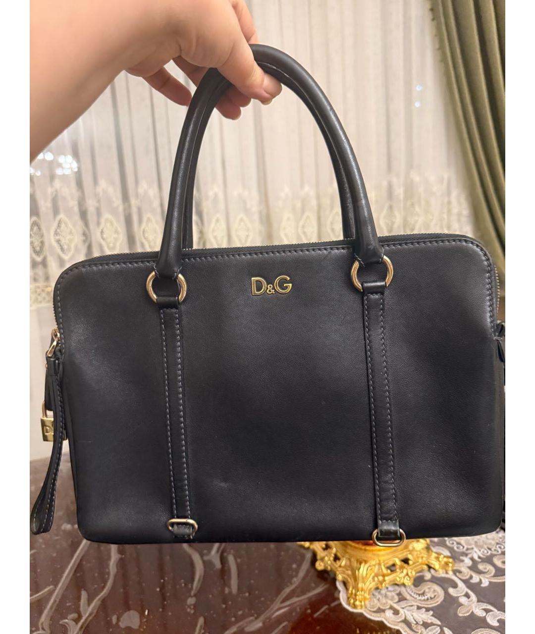 DOLCE&GABBANA Черная кожаная сумка тоут, фото 3