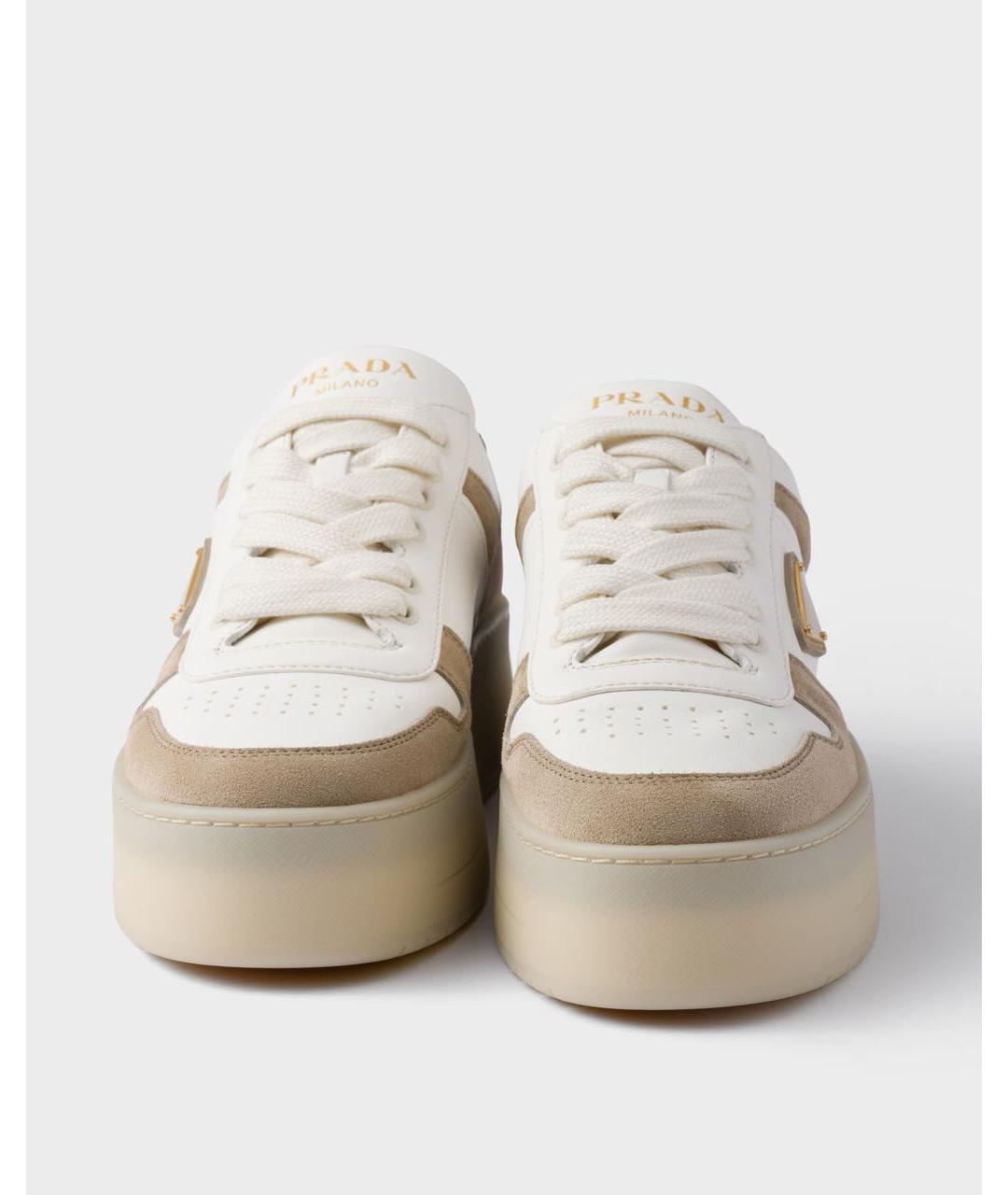 PRADA Бежевые кожаные кеды, фото 5