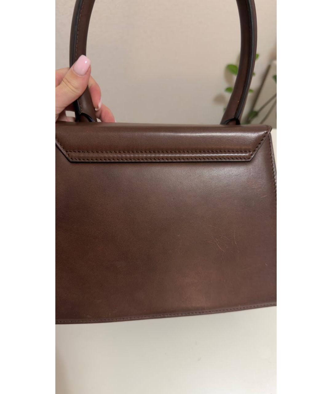 JACQUEMUS Коричневая кожаная сумка с короткими ручками, фото 4