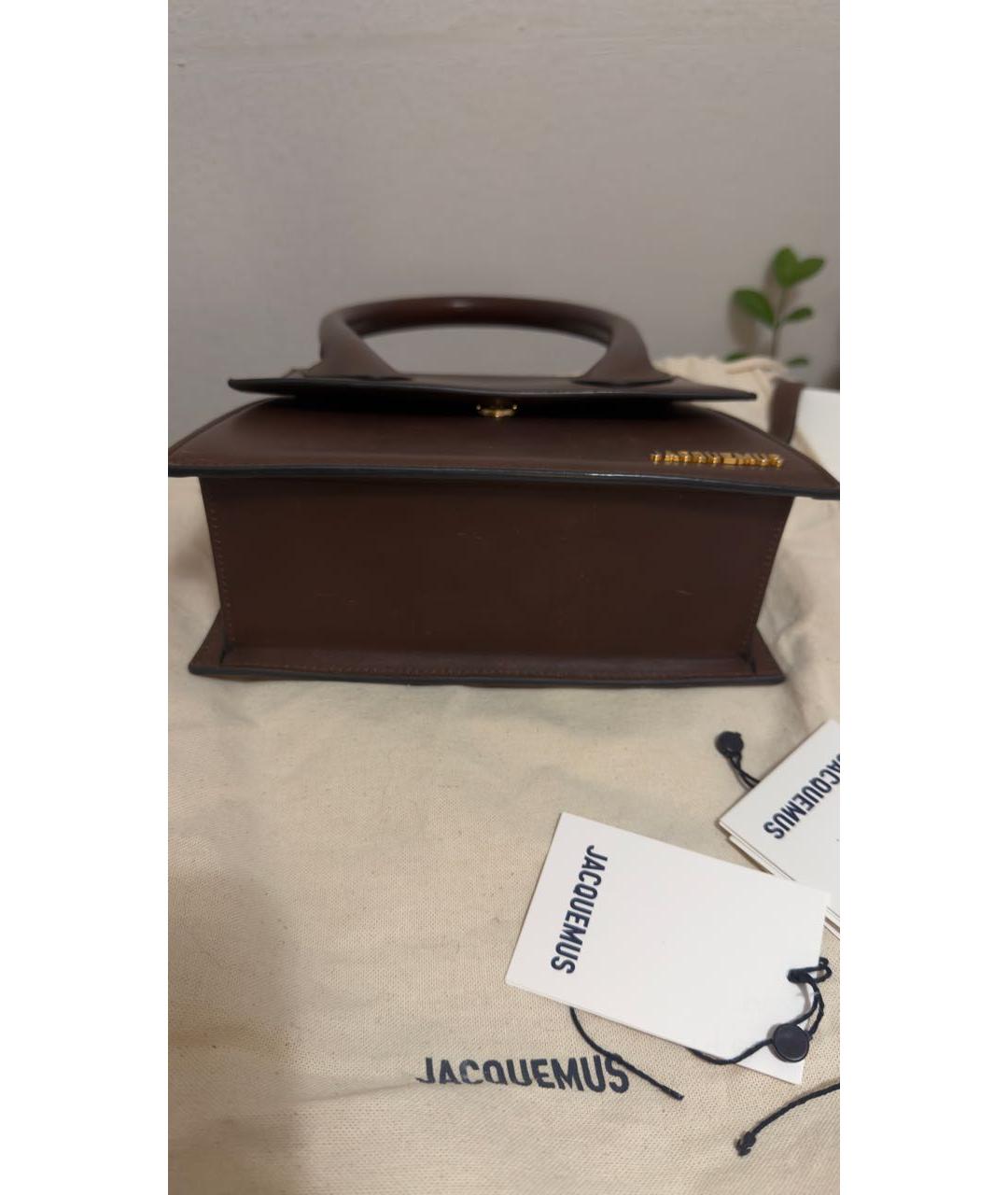 JACQUEMUS Коричневая кожаная сумка с короткими ручками, фото 6