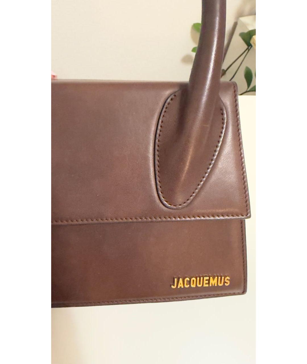 JACQUEMUS Коричневая кожаная сумка с короткими ручками, фото 2