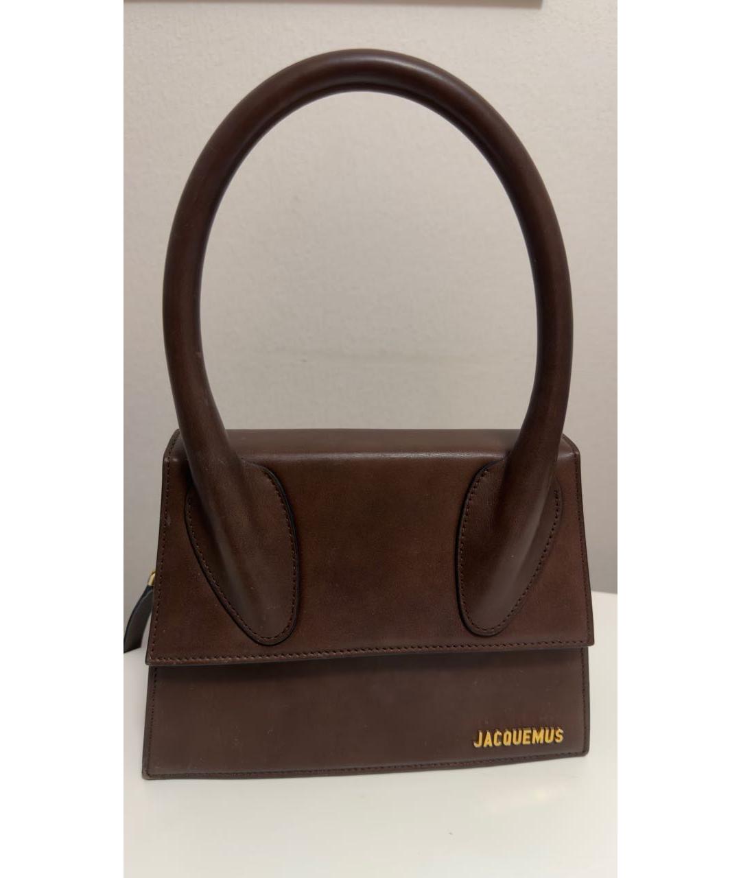 JACQUEMUS Коричневая кожаная сумка с короткими ручками, фото 9