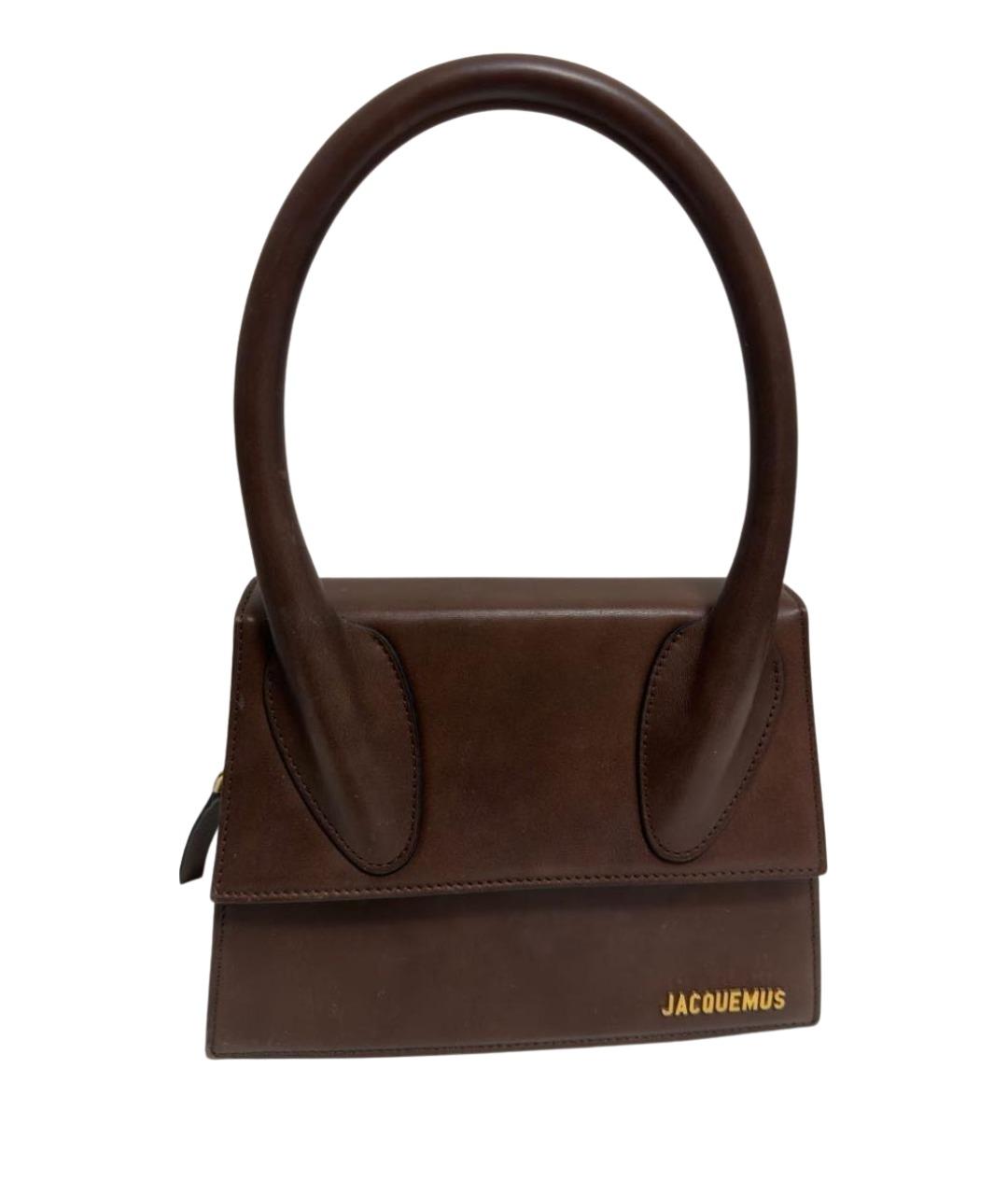 JACQUEMUS Коричневая кожаная сумка с короткими ручками, фото 1