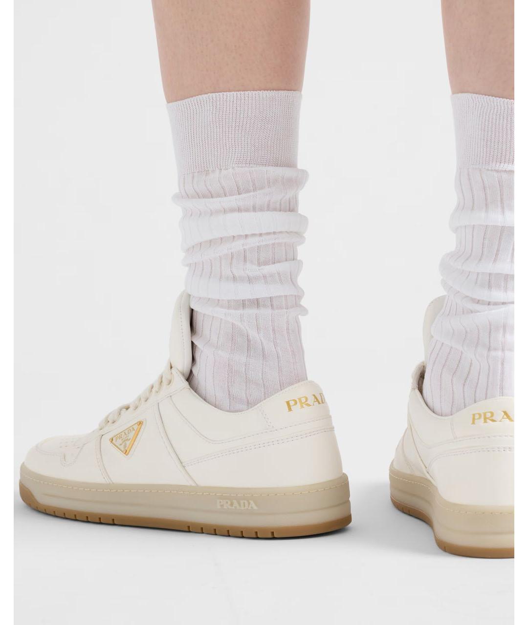 PRADA Бежевые кожаные кеды, фото 3