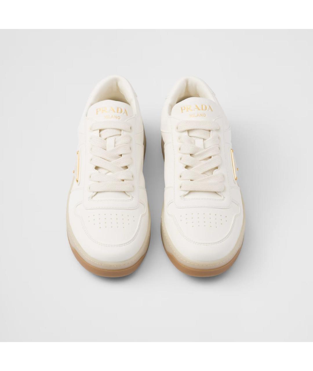 PRADA Бежевые кожаные кеды, фото 4