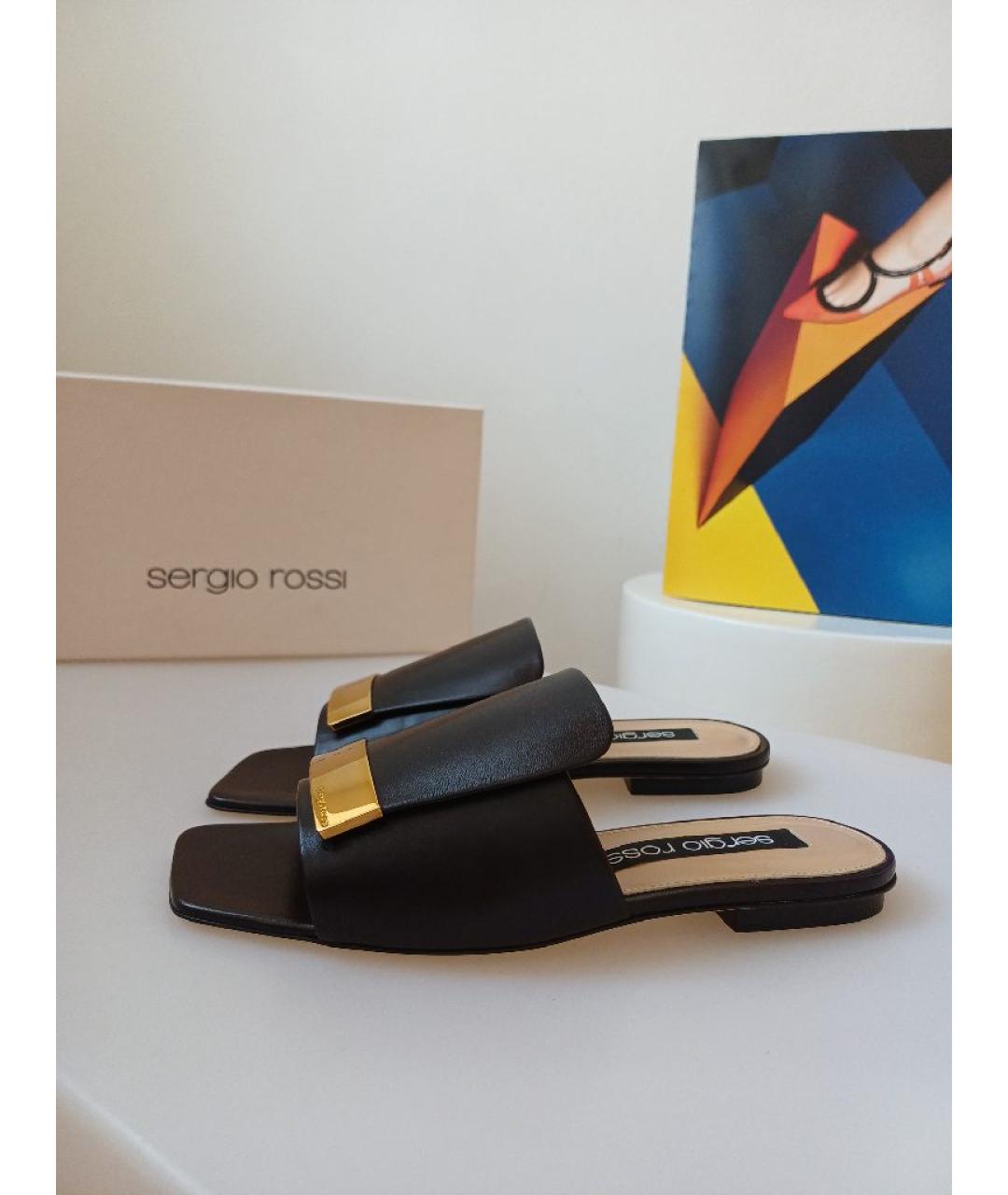 SERGIO ROSSI Черные кожаные сабо, фото 3