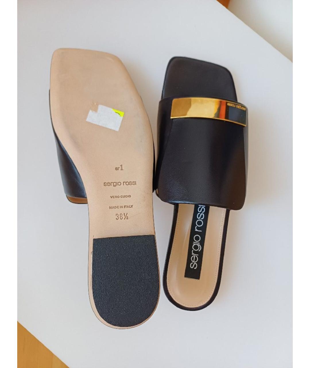 SERGIO ROSSI Черные кожаные сабо, фото 8