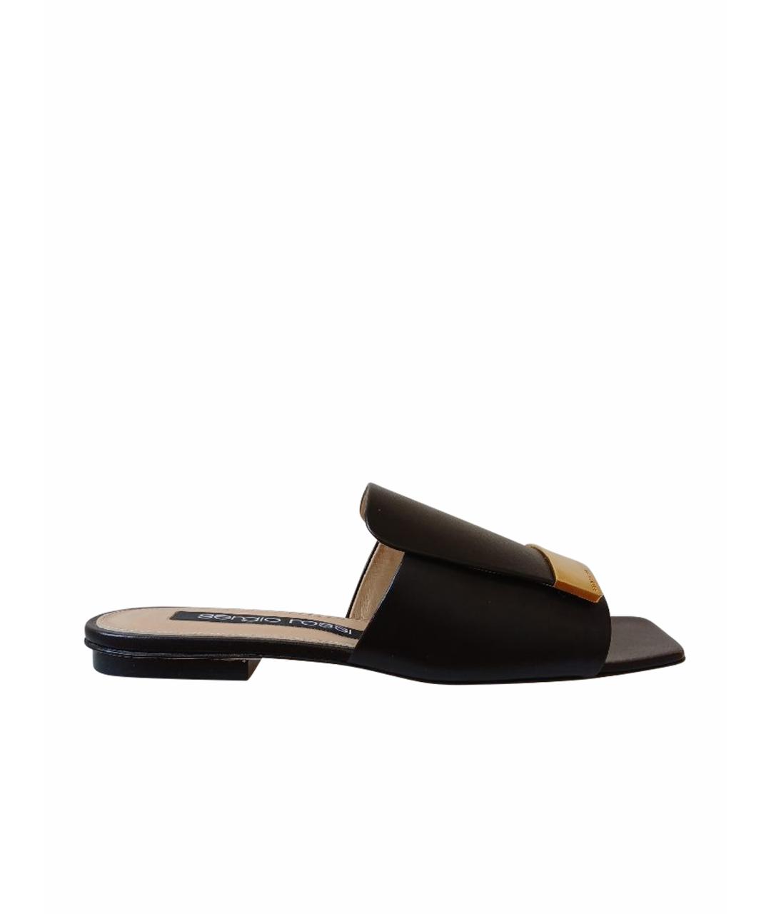 SERGIO ROSSI Черные кожаные сабо, фото 1