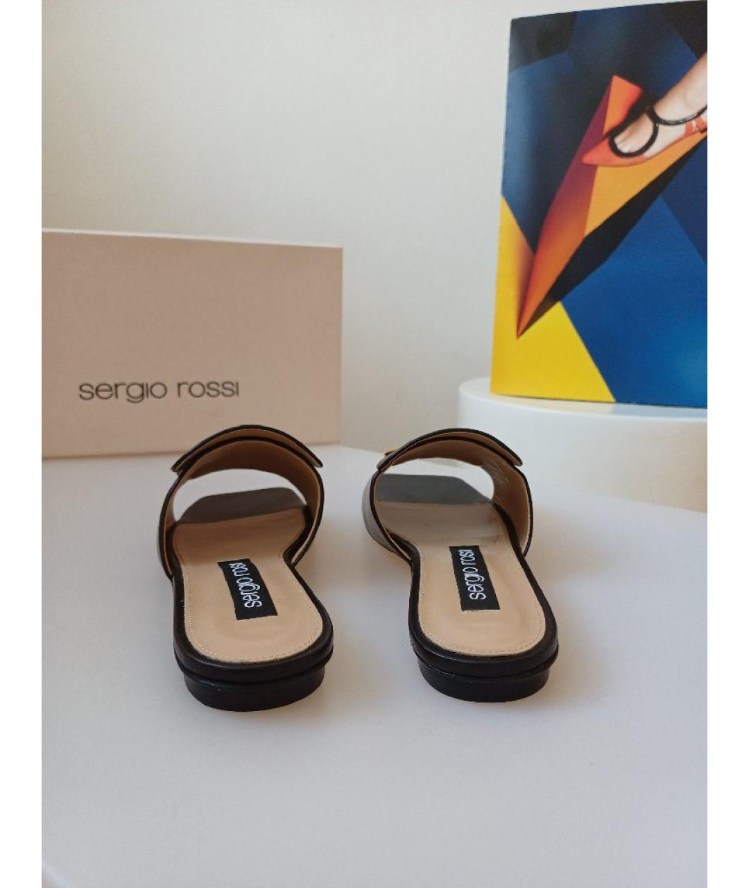 SERGIO ROSSI Черные кожаные сабо, фото 6