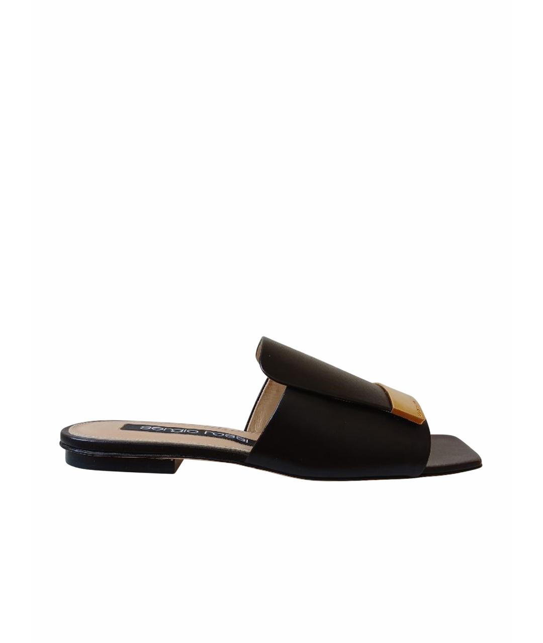 SERGIO ROSSI Черные кожаные сабо, фото 9