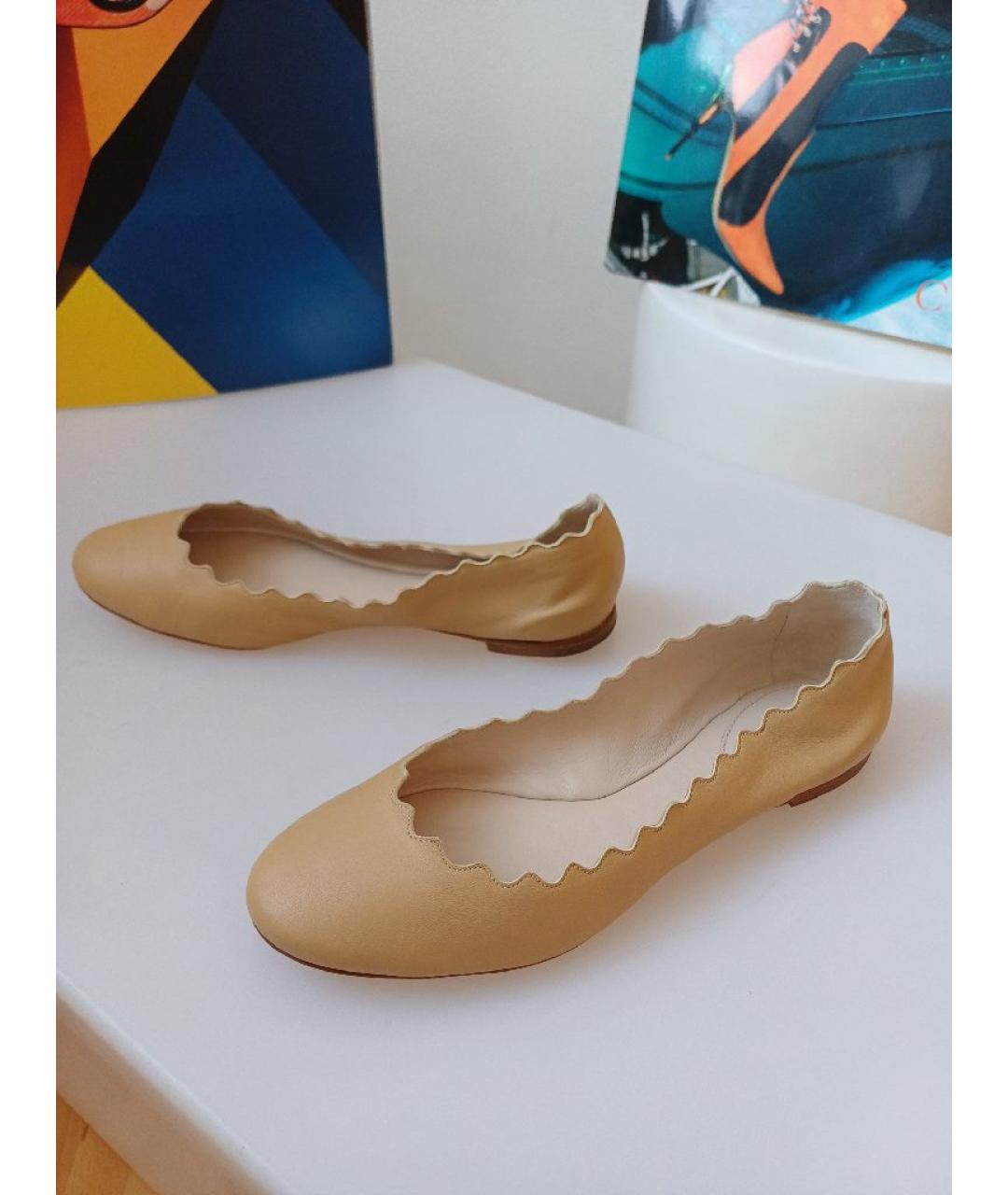 CHLOE Бежевые кожаные балетки, фото 4