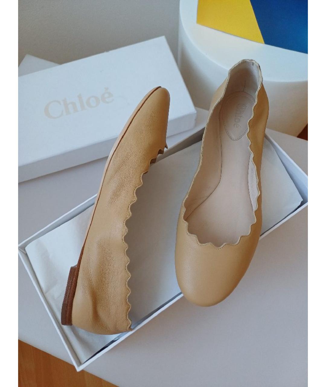 CHLOE Бежевые кожаные балетки, фото 3